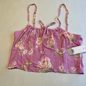 BP Floral Print Tie Front Cami Top Adjustable Straps Purple‎ Small